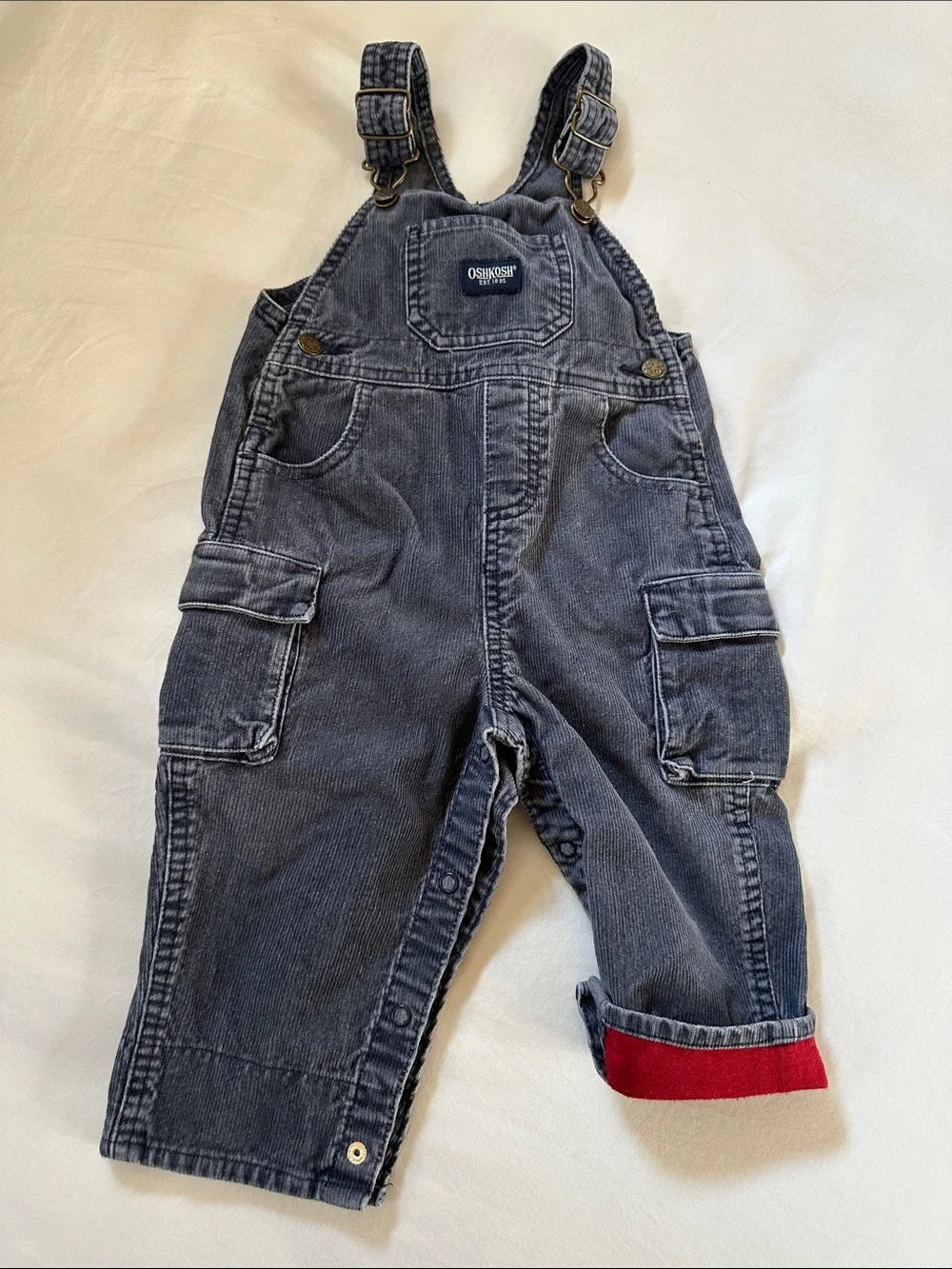 OshKosh B'gosh Dark Blue Denim Overalls with Red Cuff Accent